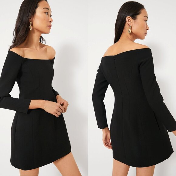 Tuckernuck NEW Black Blakely Off the Shoulder Long Sleeve Formal Mini Dress 0 - Picture 2 of 11